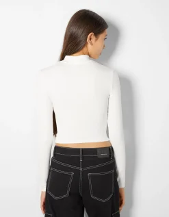 BERSHKA Pack 2 T-shirts manches longues col montant Multicouleur Discount