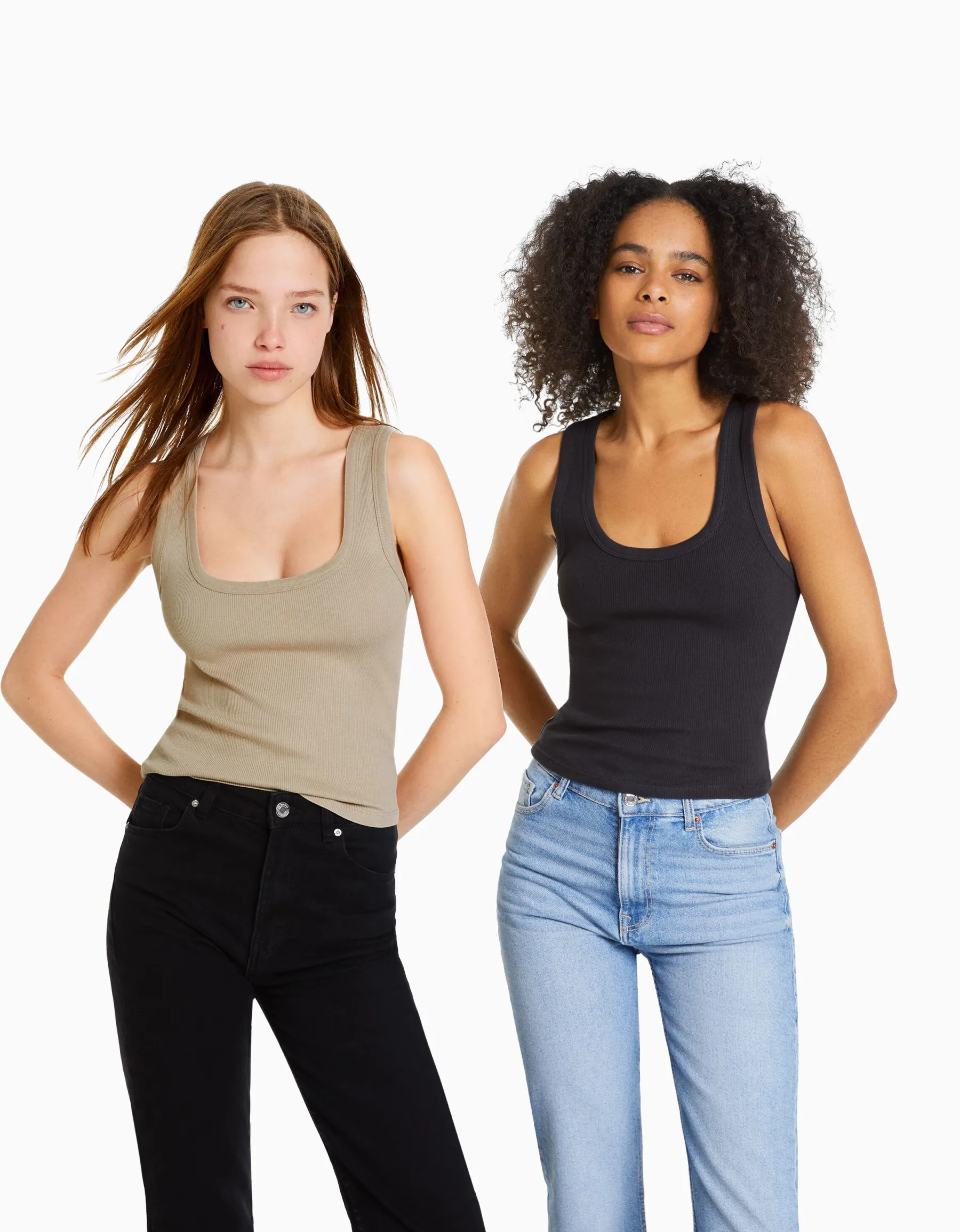 BERSHKA Pack 2 T-shirts sans manches bord-côte Multicouleur Hot