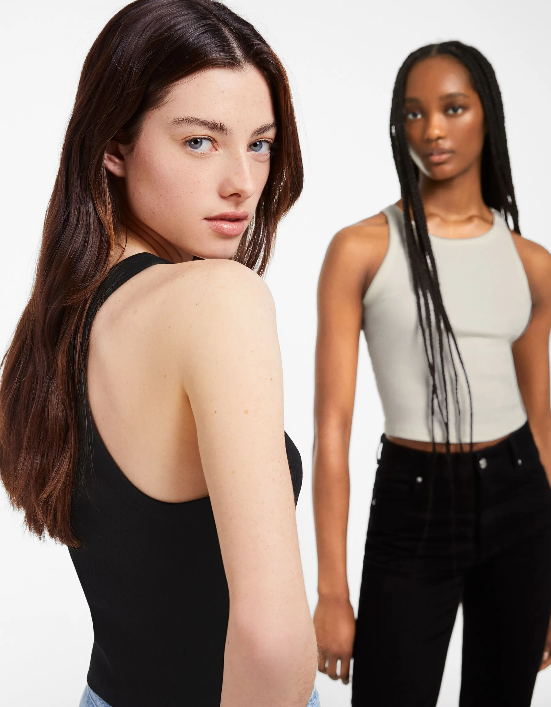 BERSHKA Pack 2 T-shirts sans manches bord-côte Multicouleur Online
