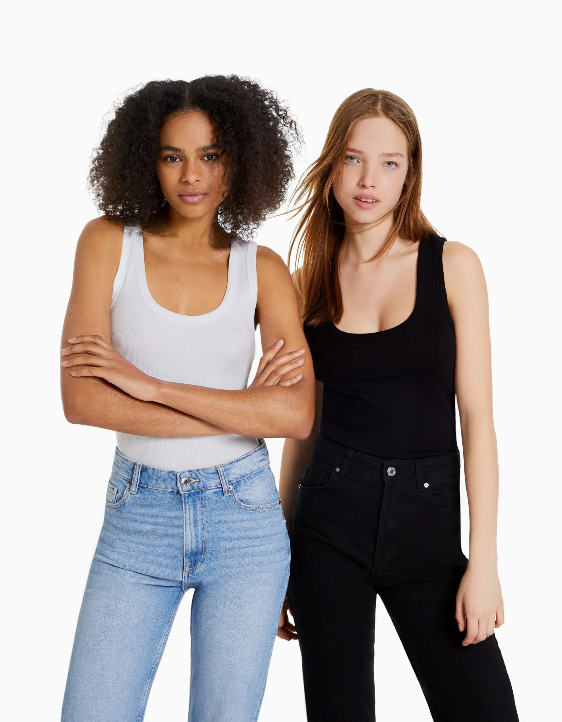 BERSHKA Pack 2 T-shirts sans manches bord-côte Multicouleur New