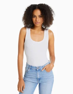 BERSHKA Pack 2 T-shirts sans manches bord-côte Multicouleur New