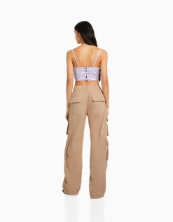 BERSHKA Pantalon cargo cordon Camel Best Sale