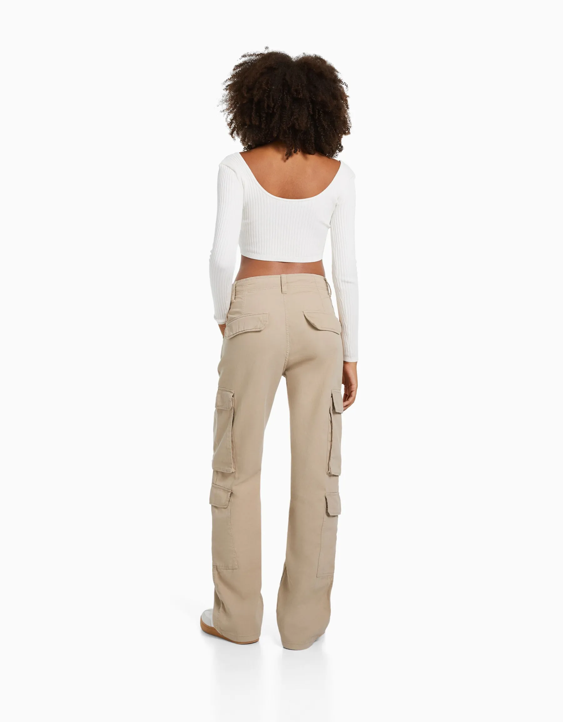 BERSHKA Pantalon cargo moulant serge multipoches Camel Best Sale