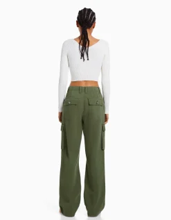 BERSHKA Pantalon cargo straight Noir Store