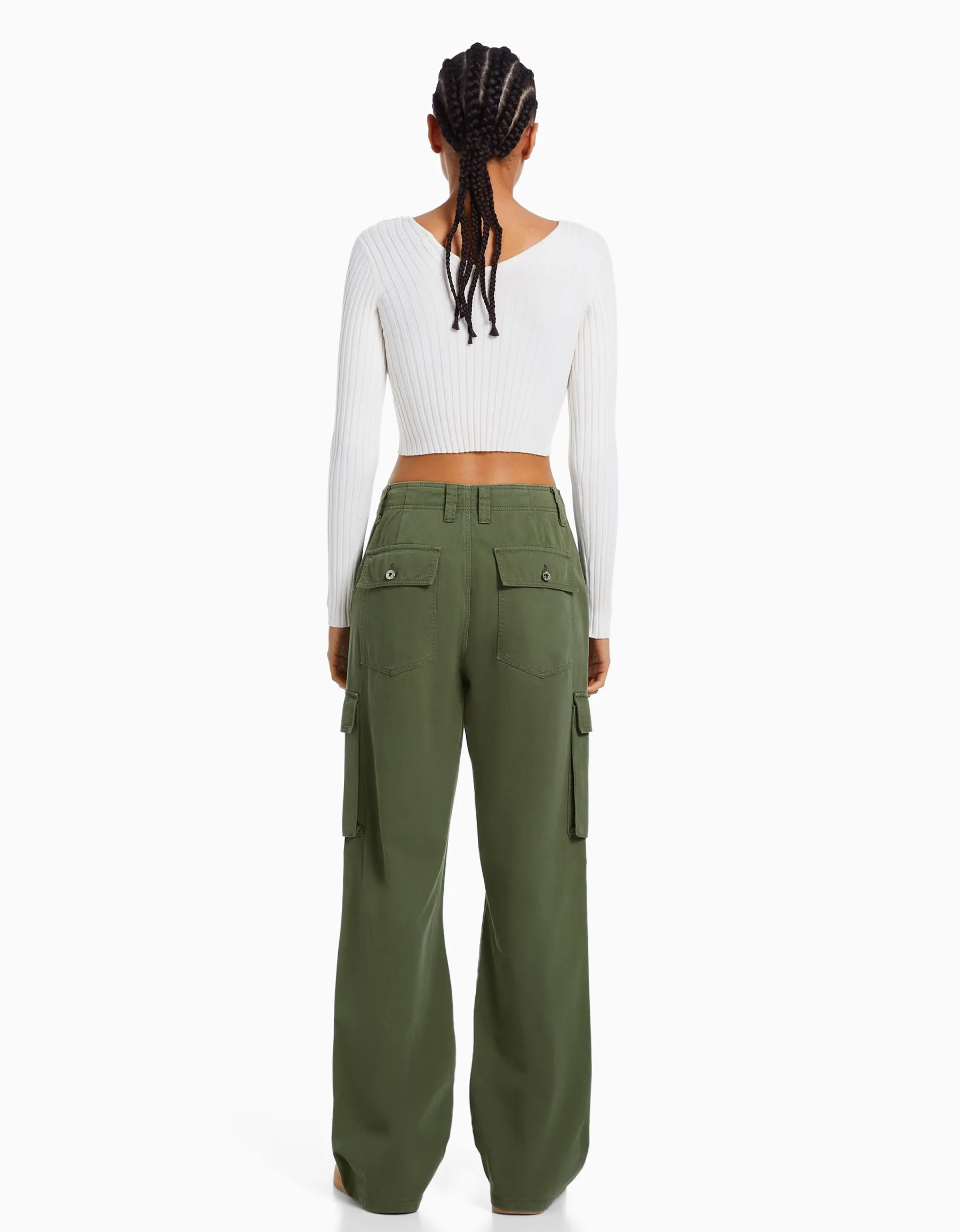 BERSHKA Pantalon cargo straight Noir Store