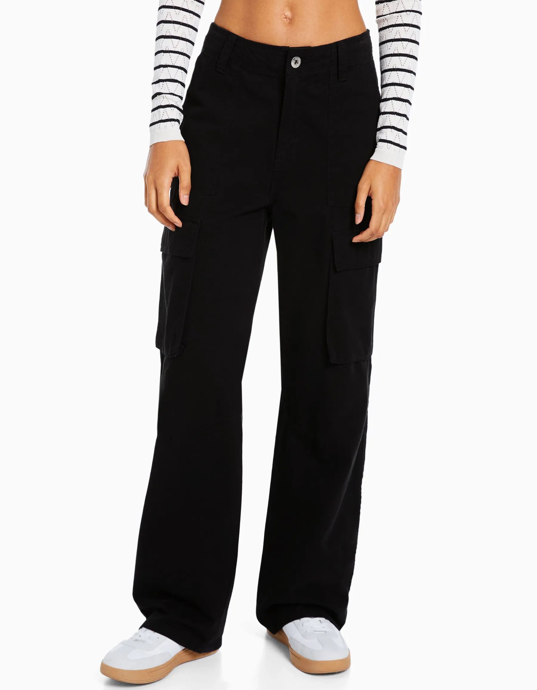 BERSHKA Pantalon cargo straight Noir Shop