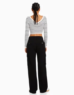 BERSHKA Pantalon cargo straight Noir Shop