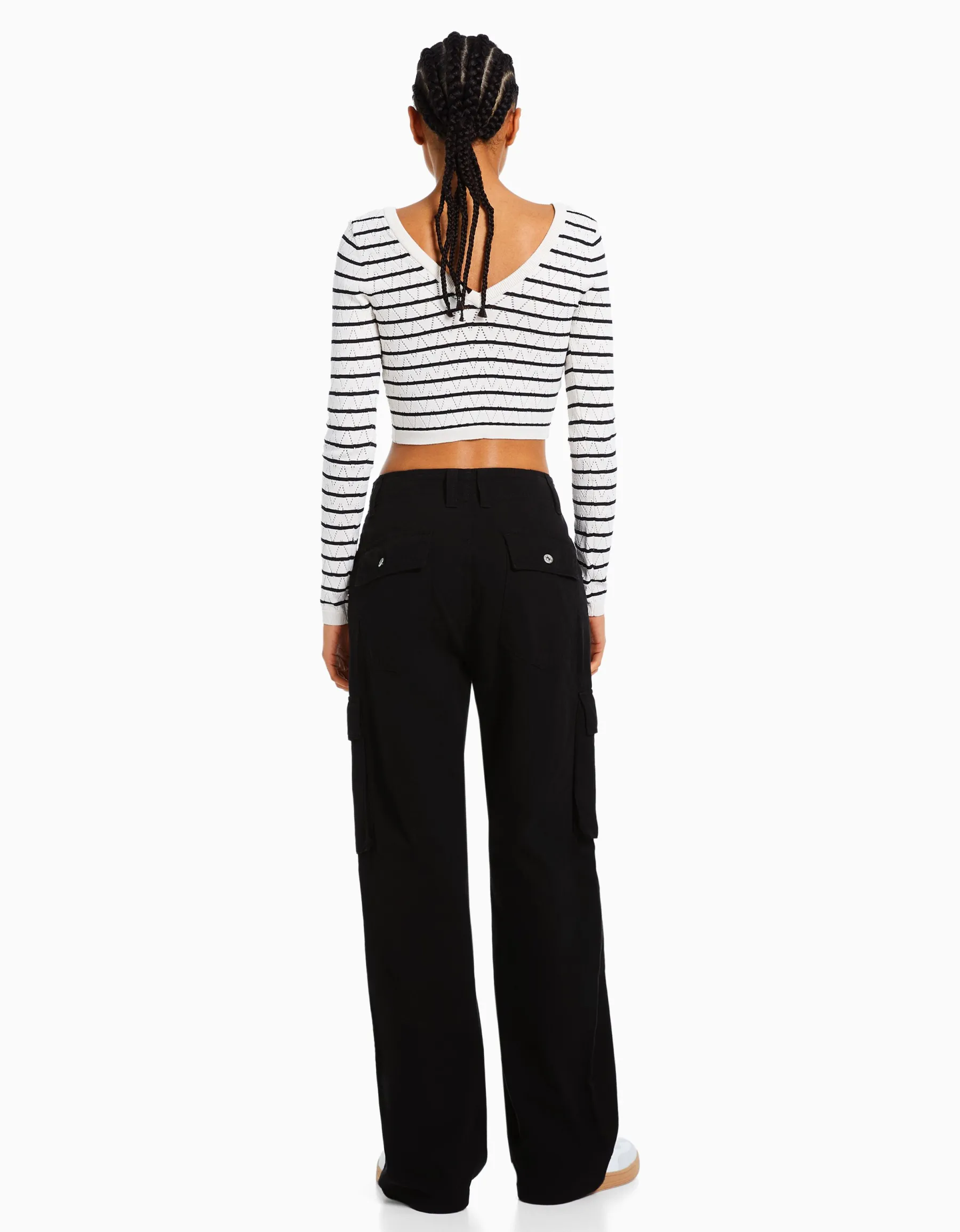 BERSHKA Pantalon cargo straight Noir Shop