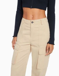 BERSHKA Pantalon cargo straight Noir Cheap