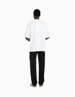 BERSHKA Pantalon cargo wide coutures contrastes Bleu foncé Hot