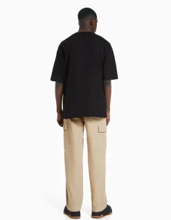 BERSHKA Pantalon cargo wide fil contraste Camel New