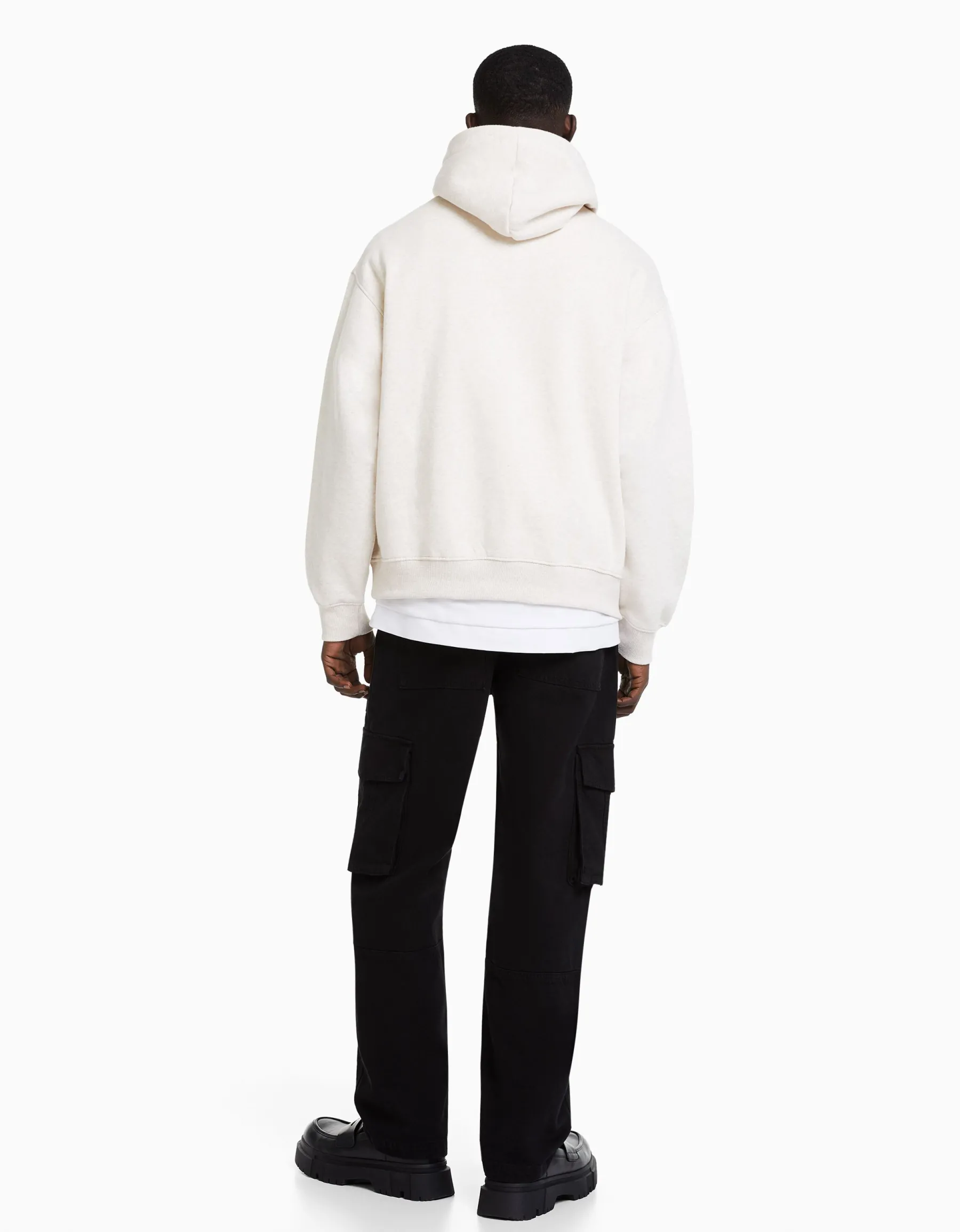 BERSHKA Pantalon cargo wide leg coton Noir Sale