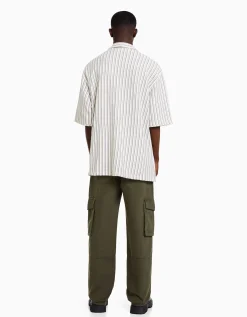 BERSHKA Pantalon cargo wide leg coton Noir Shop