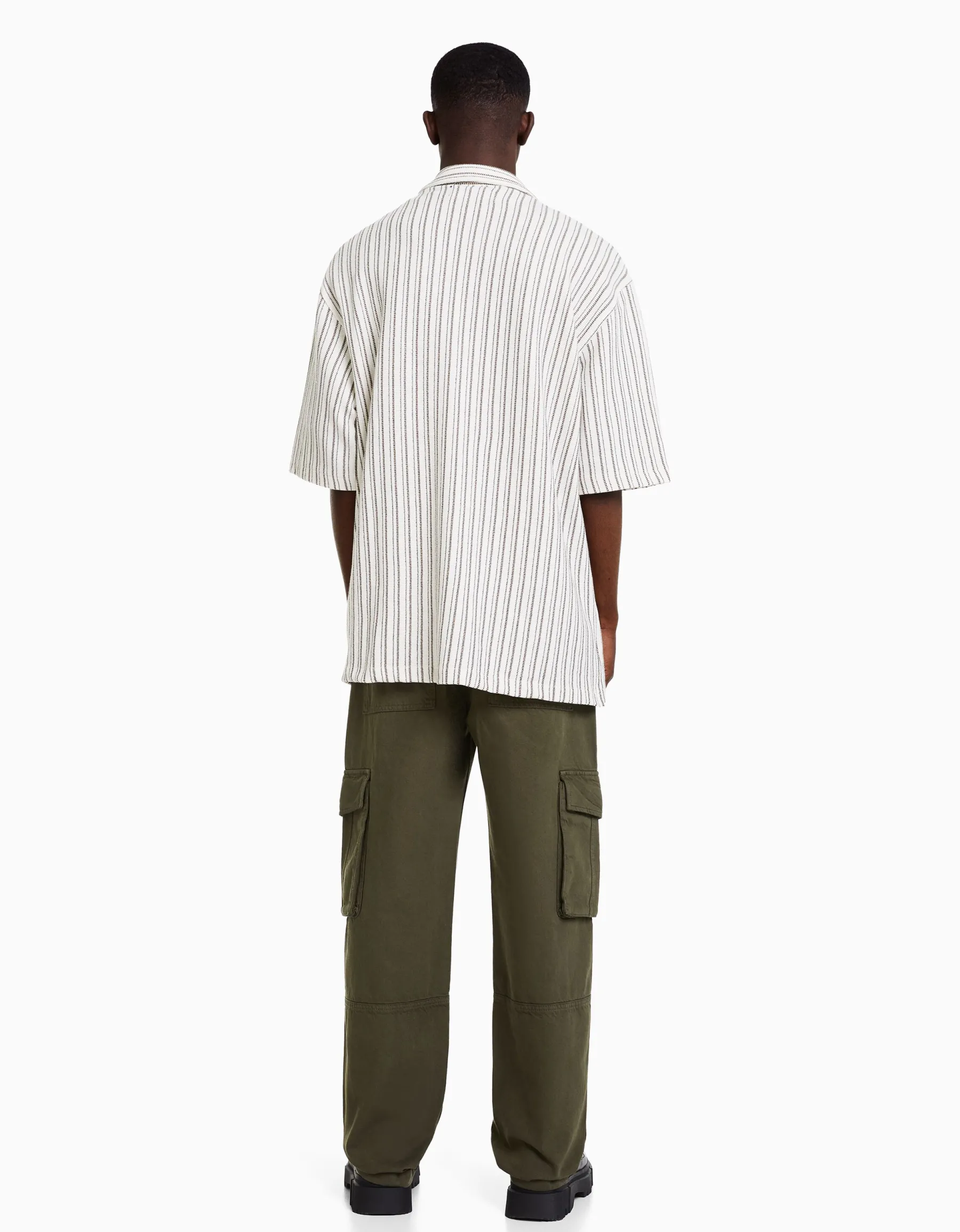 BERSHKA Pantalon cargo wide leg coton Noir Shop