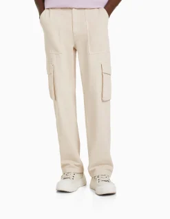BERSHKA Pantalon cargo wide leg coton Noir Flash Sale