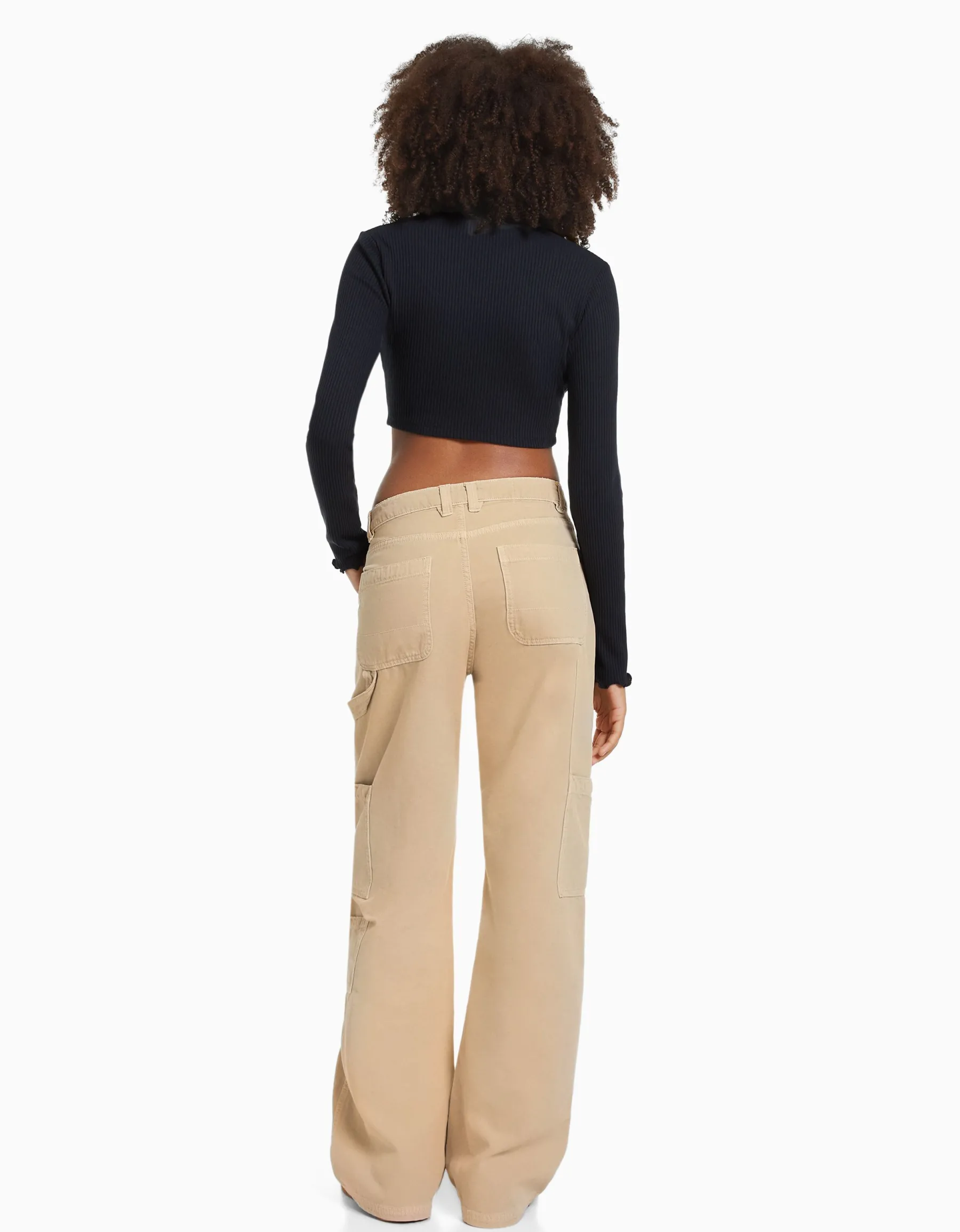 BERSHKA Pantalon carpenter loose fit toile Sable Store