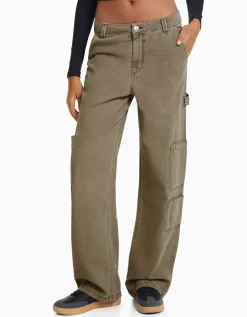 BERSHKA Pantalon carpenter loose fit toile Sable Outlet