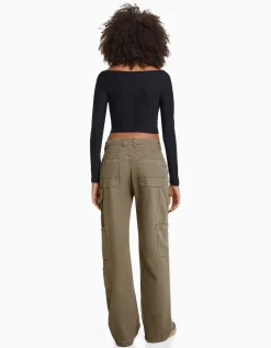 BERSHKA Pantalon carpenter loose fit toile Sable Outlet