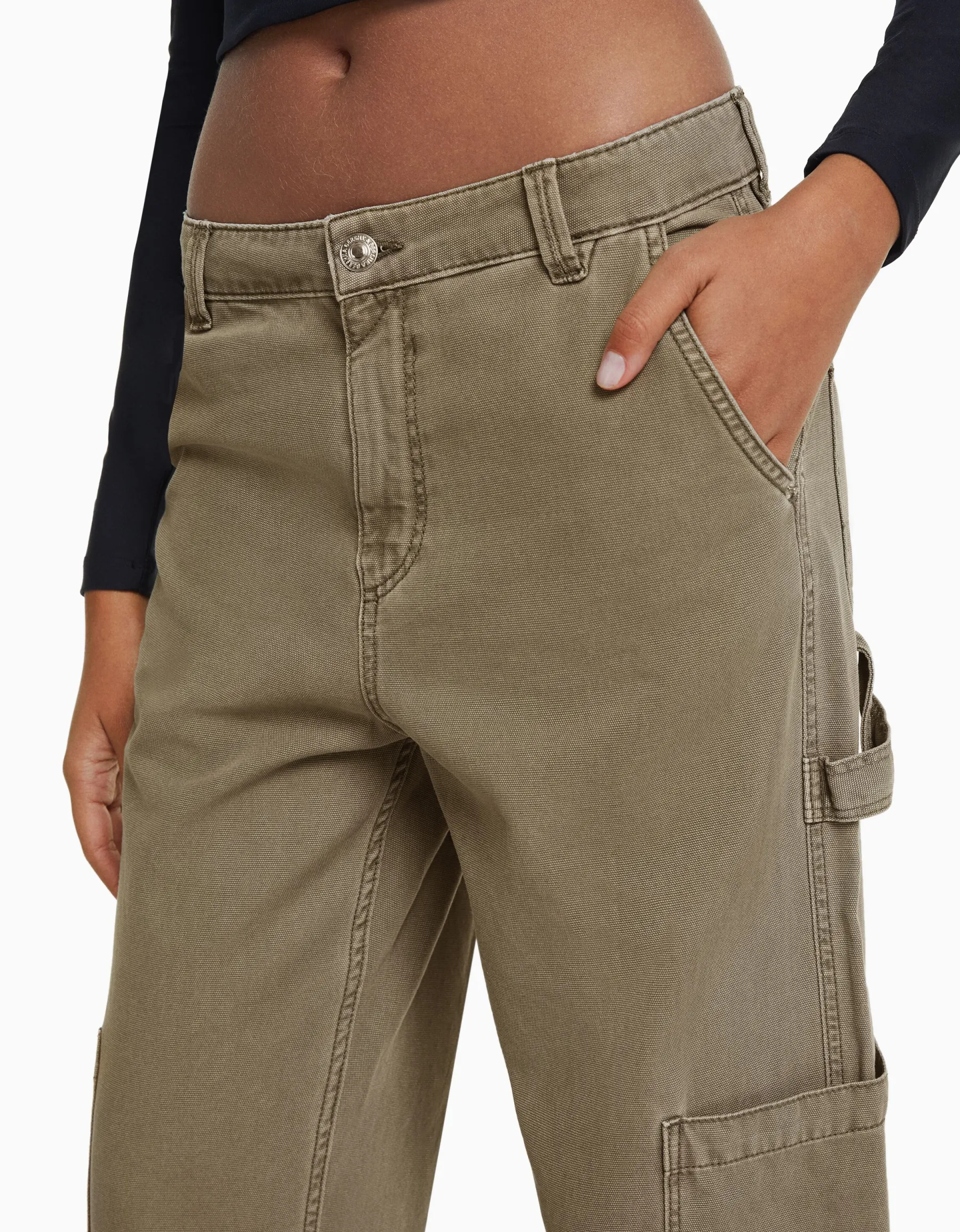 BERSHKA Pantalon carpenter loose fit toile Sable Outlet