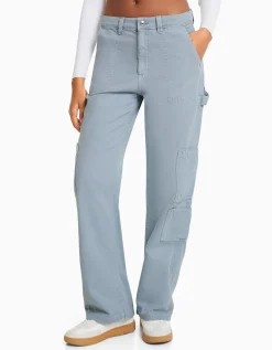 BERSHKA Pantalon carpenter loose fit toile Sable Discount