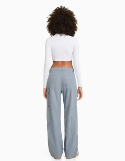 BERSHKA Pantalon carpenter loose fit toile Sable Discount
