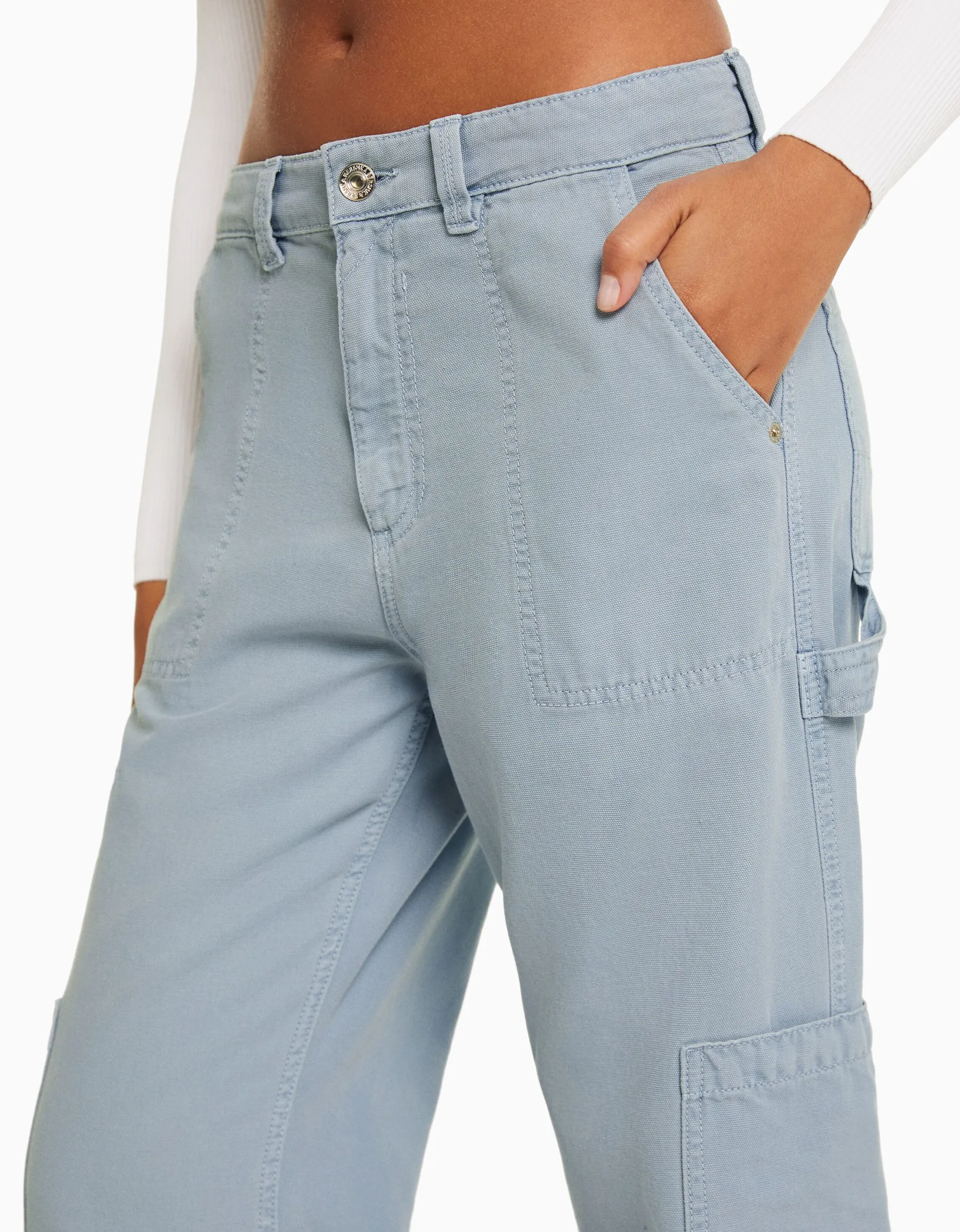 BERSHKA Pantalon carpenter loose fit toile Sable Discount