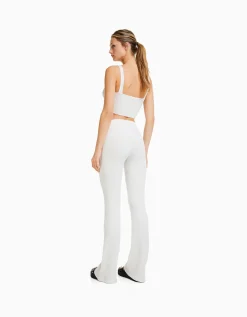 BERSHKA Pantalon flare bord-côte Gris New