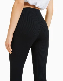 BERSHKA Pantalon flare bord-côte Gris Sale
