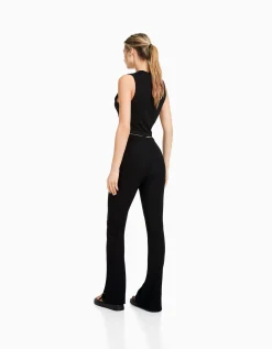 BERSHKA Pantalon flare ottoman Écru Sale