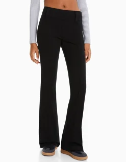 BERSHKA Pantalon flare sergé Noir Clearance