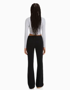 BERSHKA Pantalon flare sergé Noir Clearance