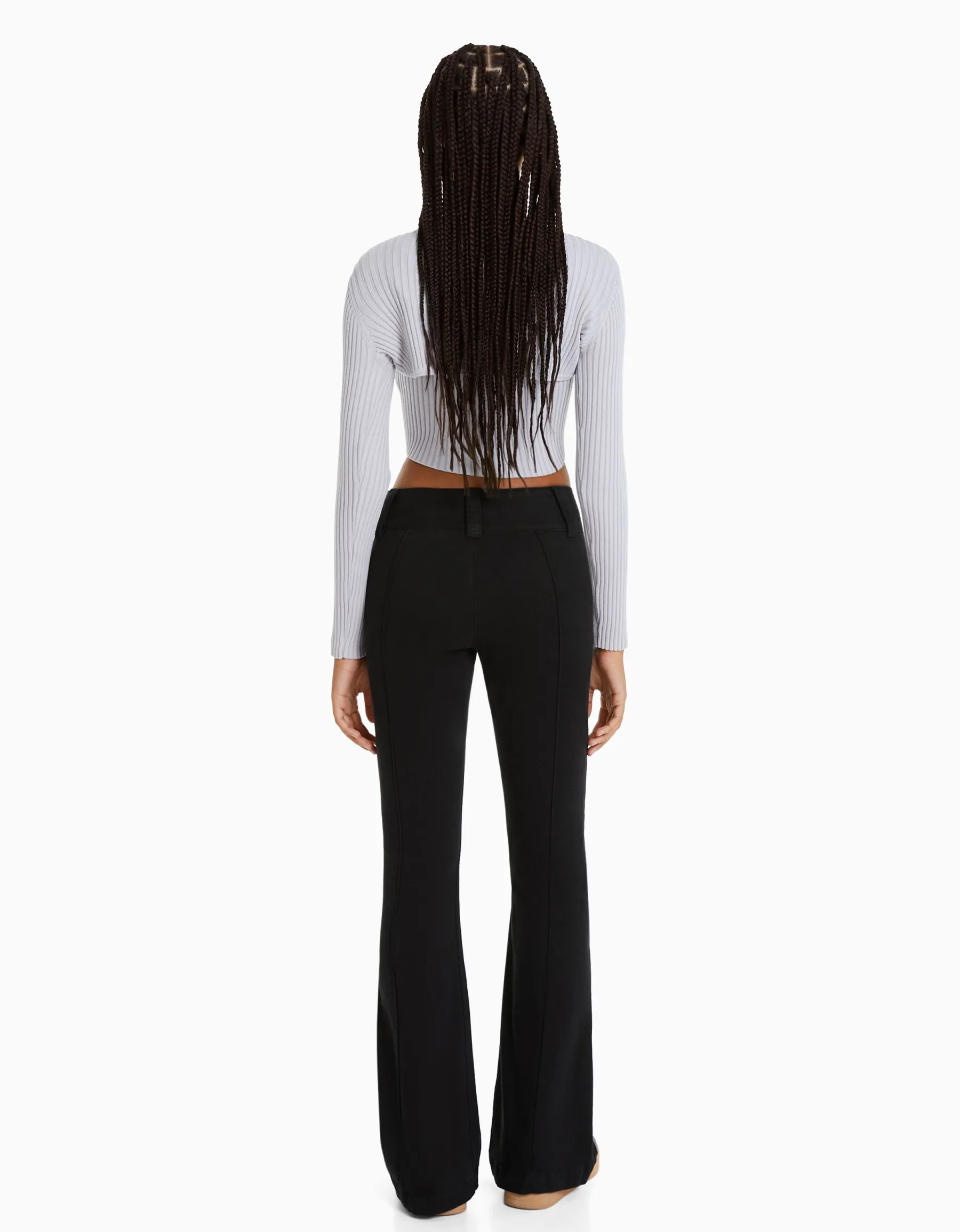 BERSHKA Pantalon flare sergé Noir Clearance