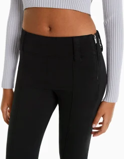 BERSHKA Pantalon flare sergé Noir Clearance