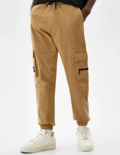 BERSHKA Pantalon jogger cargo Kaki Fashion