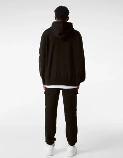 BERSHKA Pantalon jogger cargo molleton Noir Hot