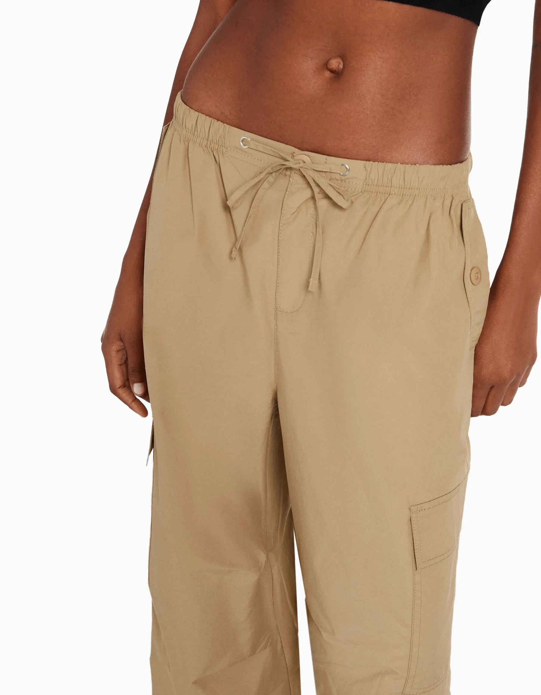 BERSHKA Pantalon jogger cargo parachute Bleu lavé Discount