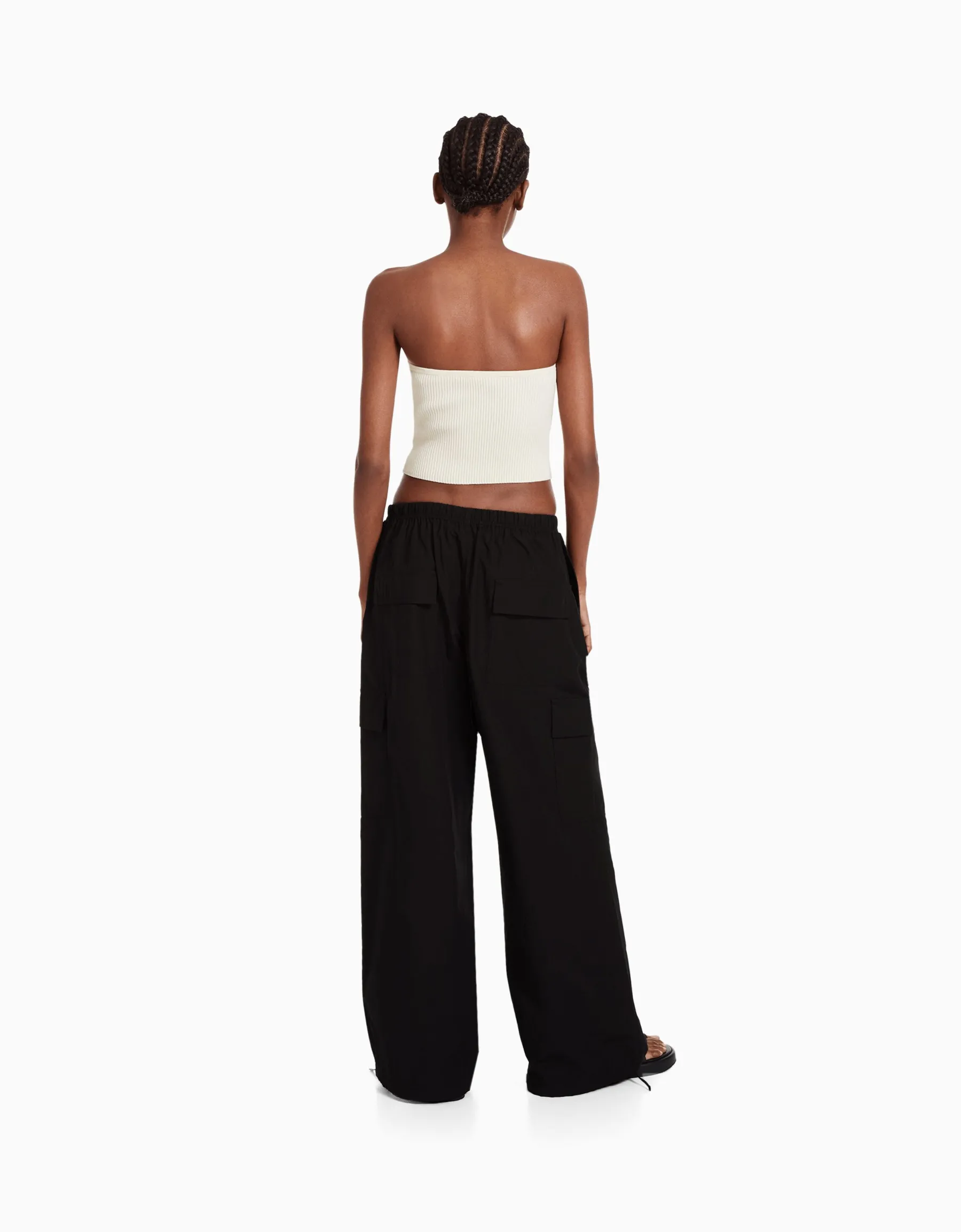 BERSHKA Pantalon jogger cargo parachute Bleu lavé Flash Sale