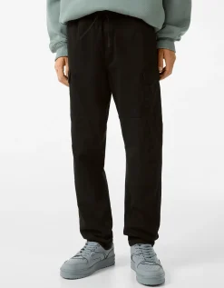 BERSHKA Pantalon jogger cargo regular fit Noir Flash Sale