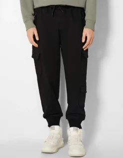 BERSHKA Pantalon jogger cargo slim Blanc cassé Hot