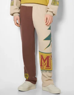 BERSHKA Pantalon jogger imprimé racing Marron Fashion