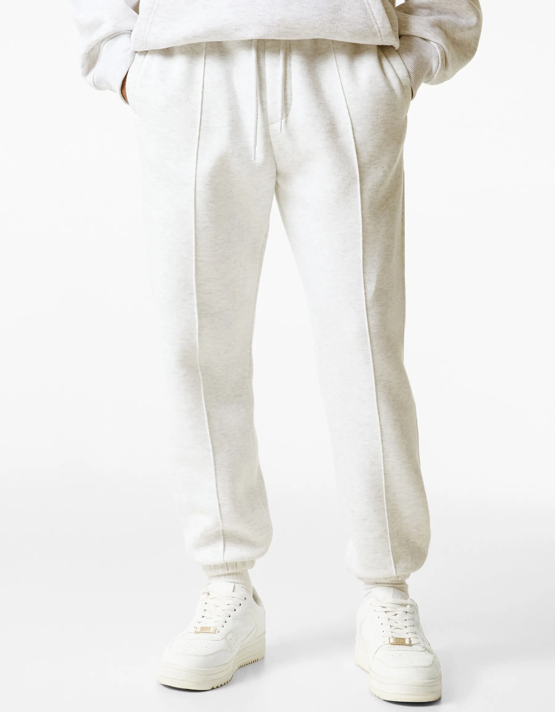 BERSHKA Pantalon jogger molleton Gris Hot