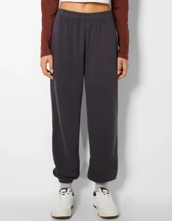 BERSHKA Pantalon jogger molleton Noir Outlet