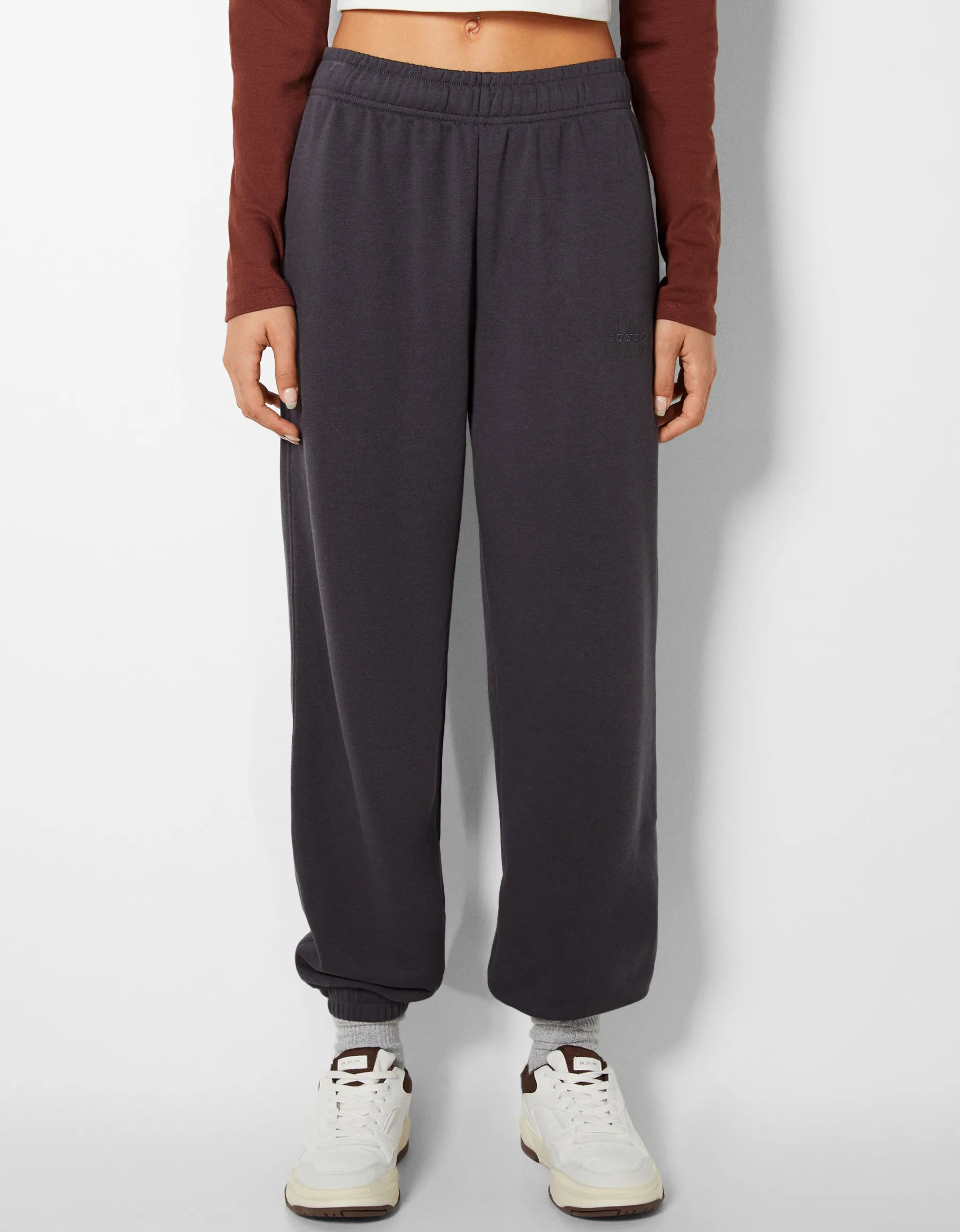 BERSHKA Pantalon jogger molleton Noir Outlet