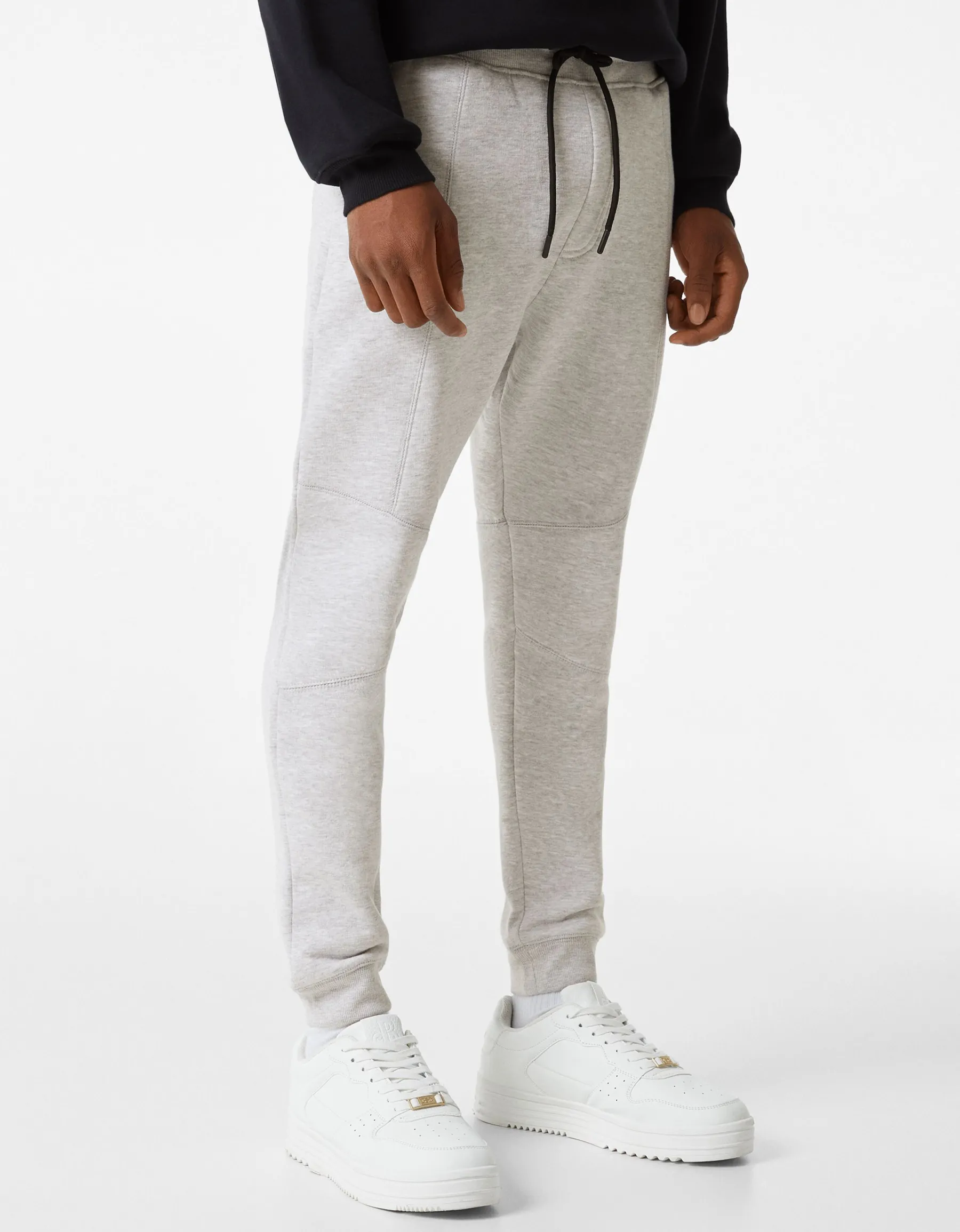 BERSHKA Pantalon jogger molleton découpes Gris Shop