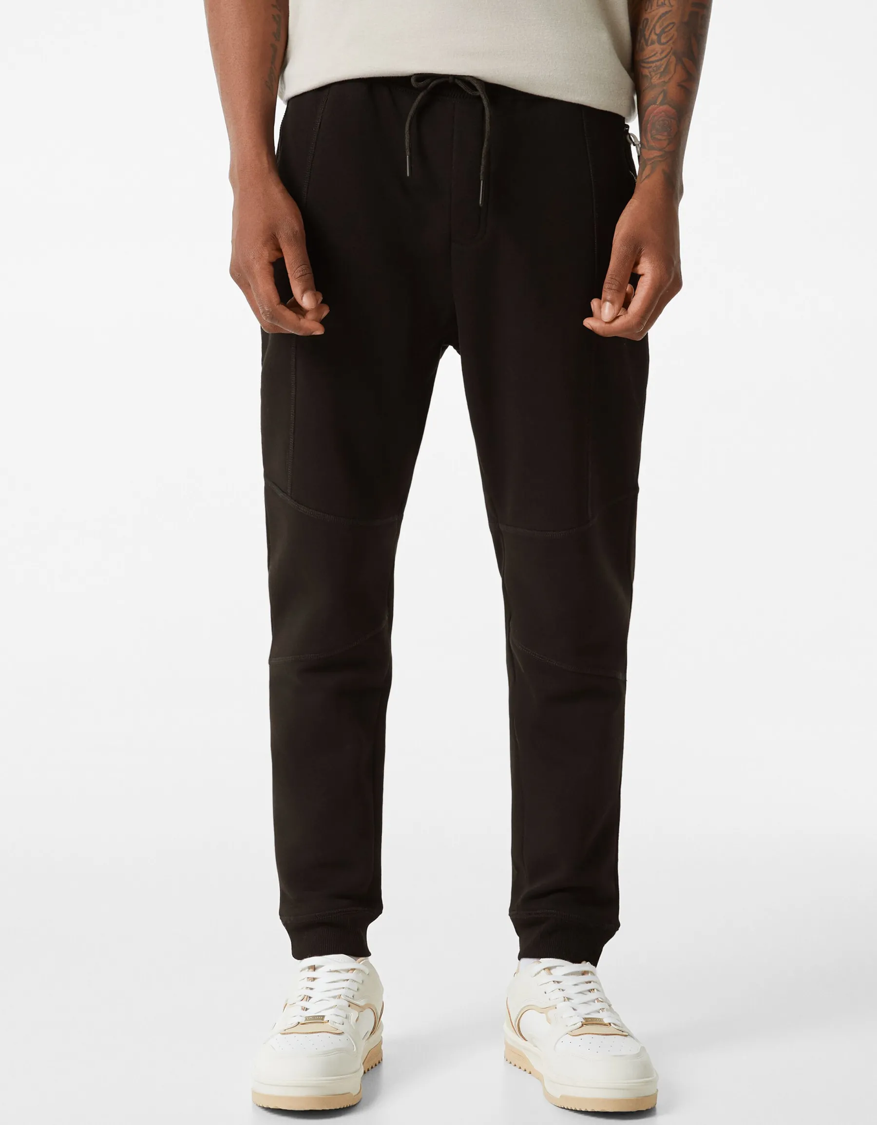 BERSHKA Pantalon jogger molleton découpes Gris Cheap