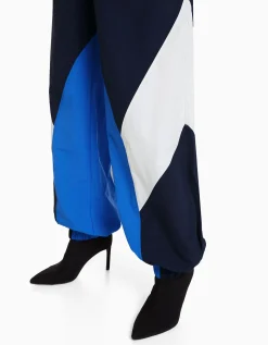 BERSHKA Pantalon jogger molleton effet nylon color block Bleu Flash Sale