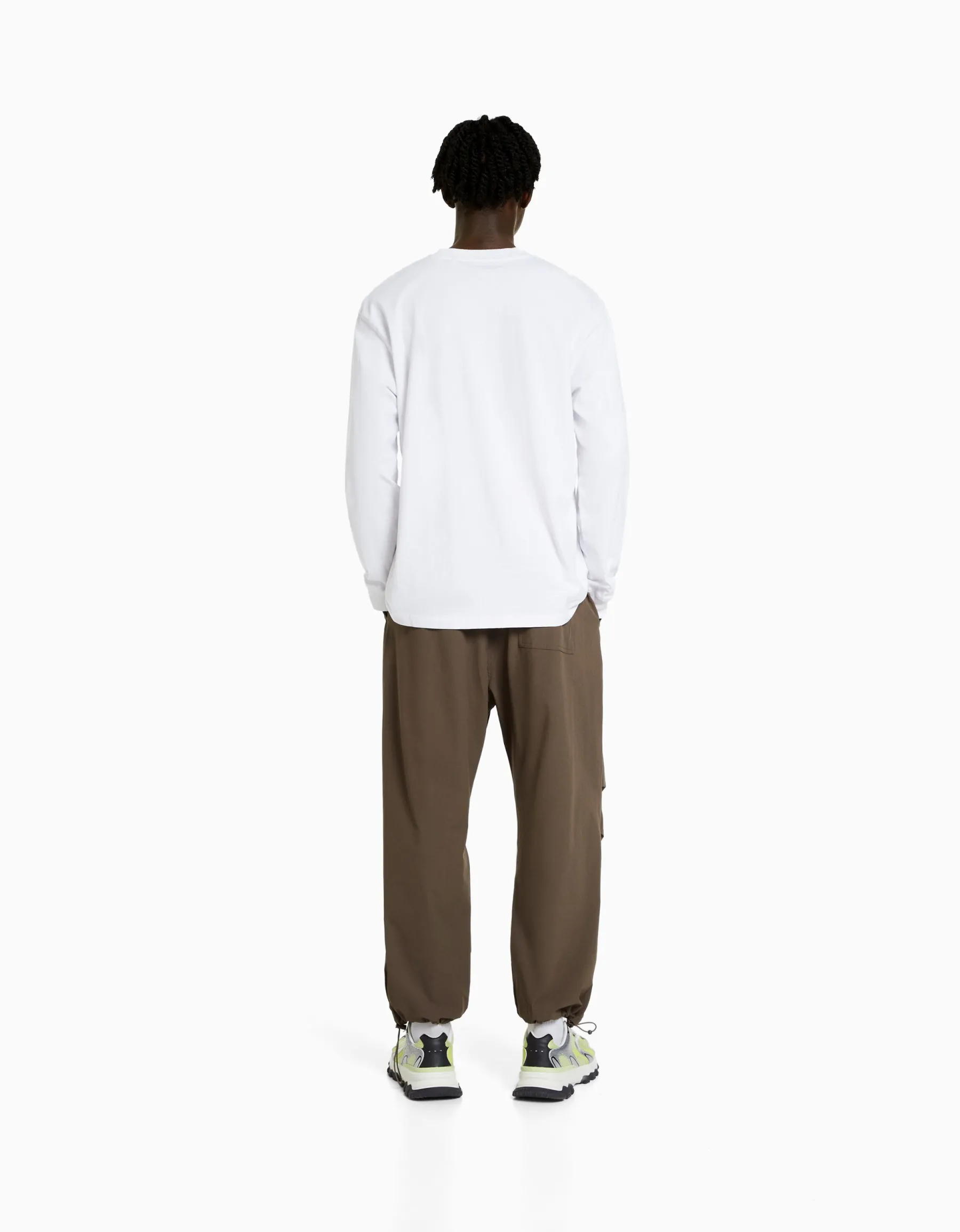 BERSHKA Pantalon jogger parachute technique Noir Hot