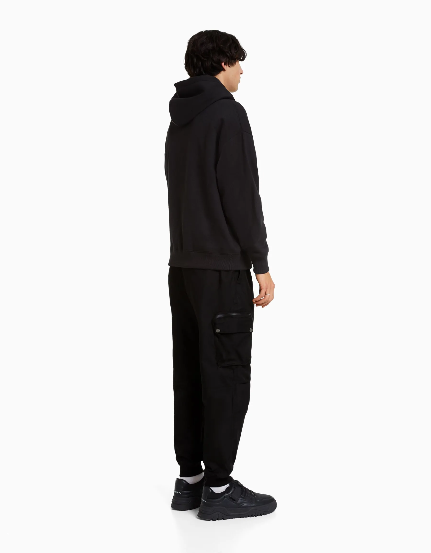 BERSHKA Pantalon jogger technique multifonction Noir New