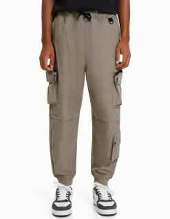 BERSHKA Pantalon jogger technique multifonction Camel Sale