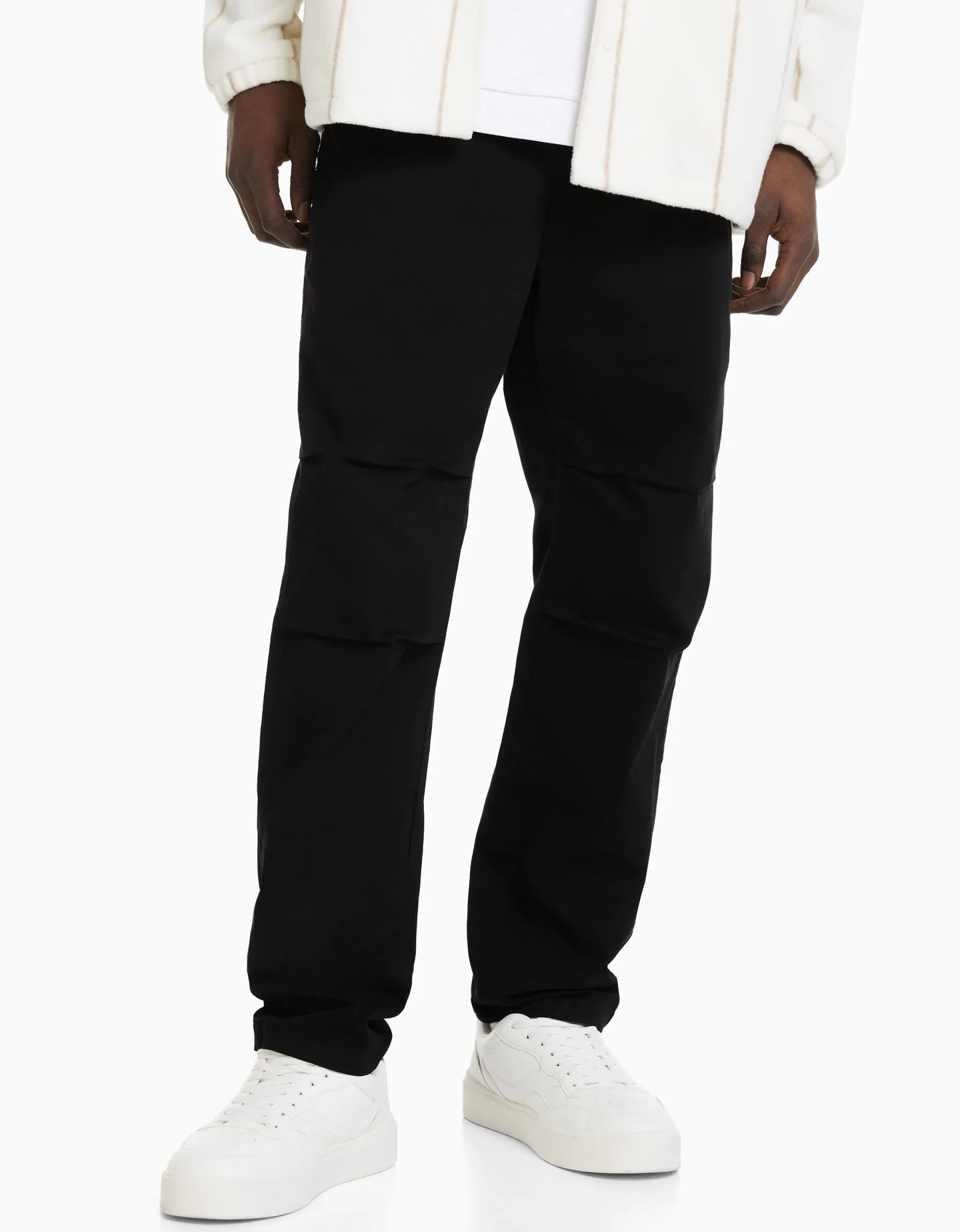 BERSHKA Pantalon loose coton Noir Discount